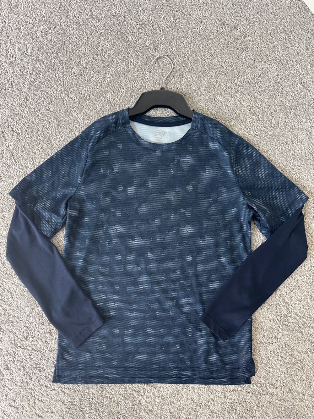 Old Navy Active Boys Layered Long Sleeve Shirt Large 10/12 Navy Blue Basketball